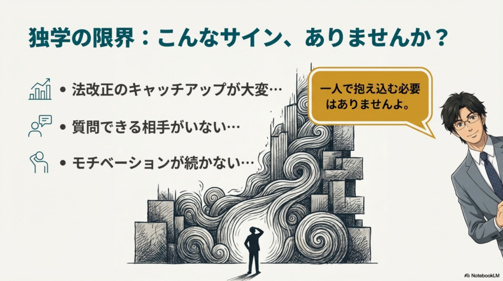 法改正のキャッチアップやモチベーション維持など独学の限界を感じるサイン