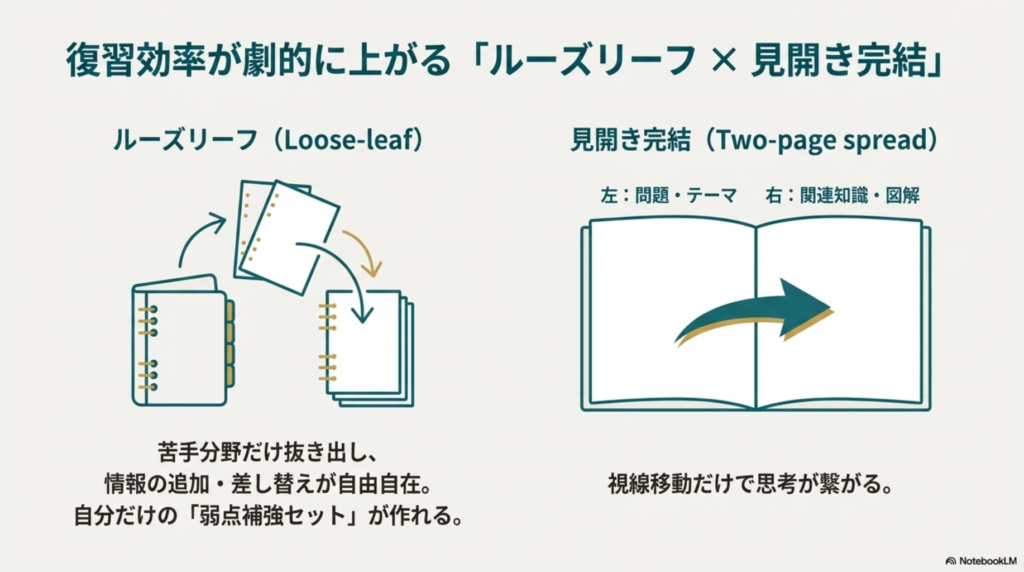 復習効率が劇的に上がるルーズリーフを使った見開き完結のノート術