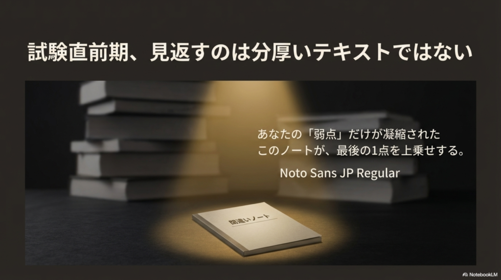 試験直前期に見返すための弱点が凝縮された間違いノート