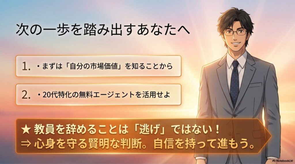 転職活動のプロへの相談を促し、新たなキャリアへの前向きな一歩を応援する図解
