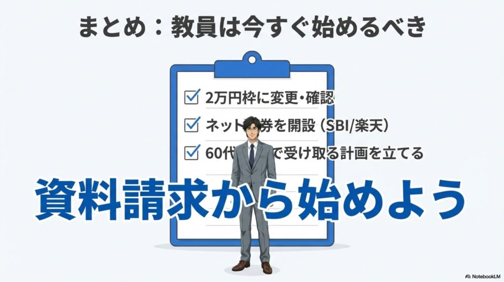 2万円枠への変更確認、ネット証券開設、60代での受取計画作成など、今すぐ始めるためのToDoリスト
