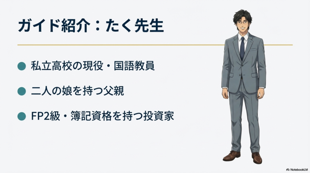 現役国語教員・FP資格を持つ投資家「たく先生」のプロフィール