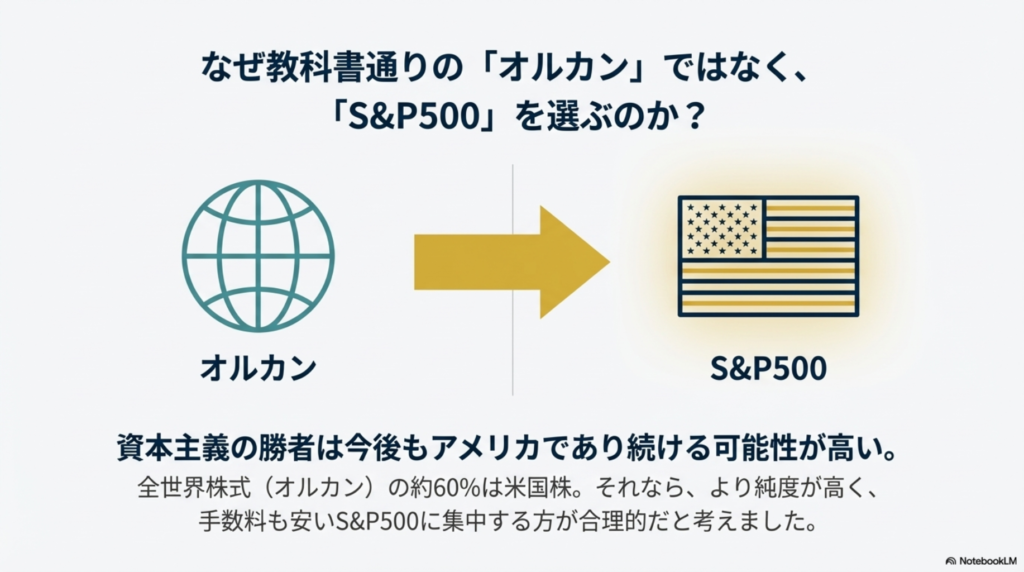 全世界株式（オルカン）と米国株式（S&P500）の比較イメージ