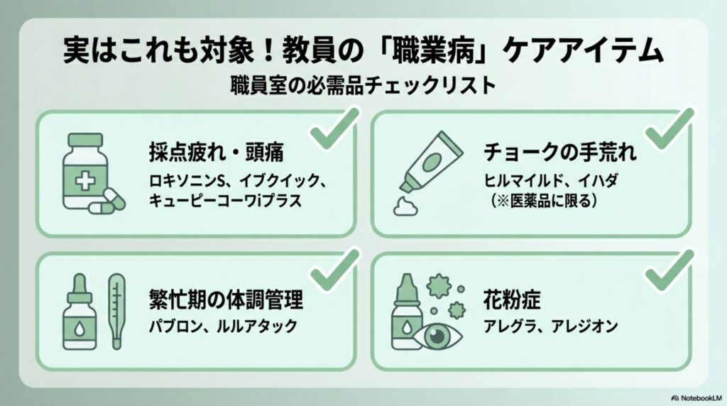 教員の職業病ケアに使えるセルフメディケーション税制対象の市販薬リスト