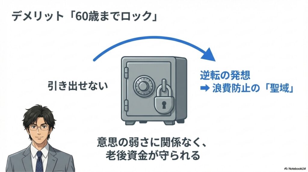60歳まで引き出せないデメリットを、老後資金を確実に守る「聖域」とする逆転の発想