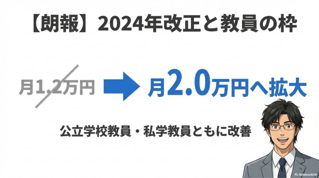 2024年の法改正により公立・私立教員ともにiDeCoの掛金上限が月2.0万円へ拡大したことの解説