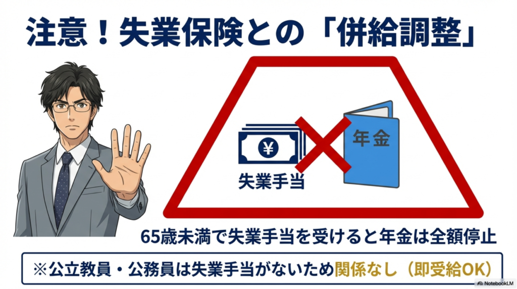 65歳未満で失業手当を受けると年金が全額停止になる併給調整の注意点