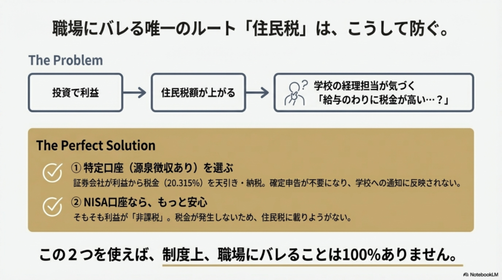 住民税で職場にバレないための特定口座（源泉徴収あり）の仕組み図解
