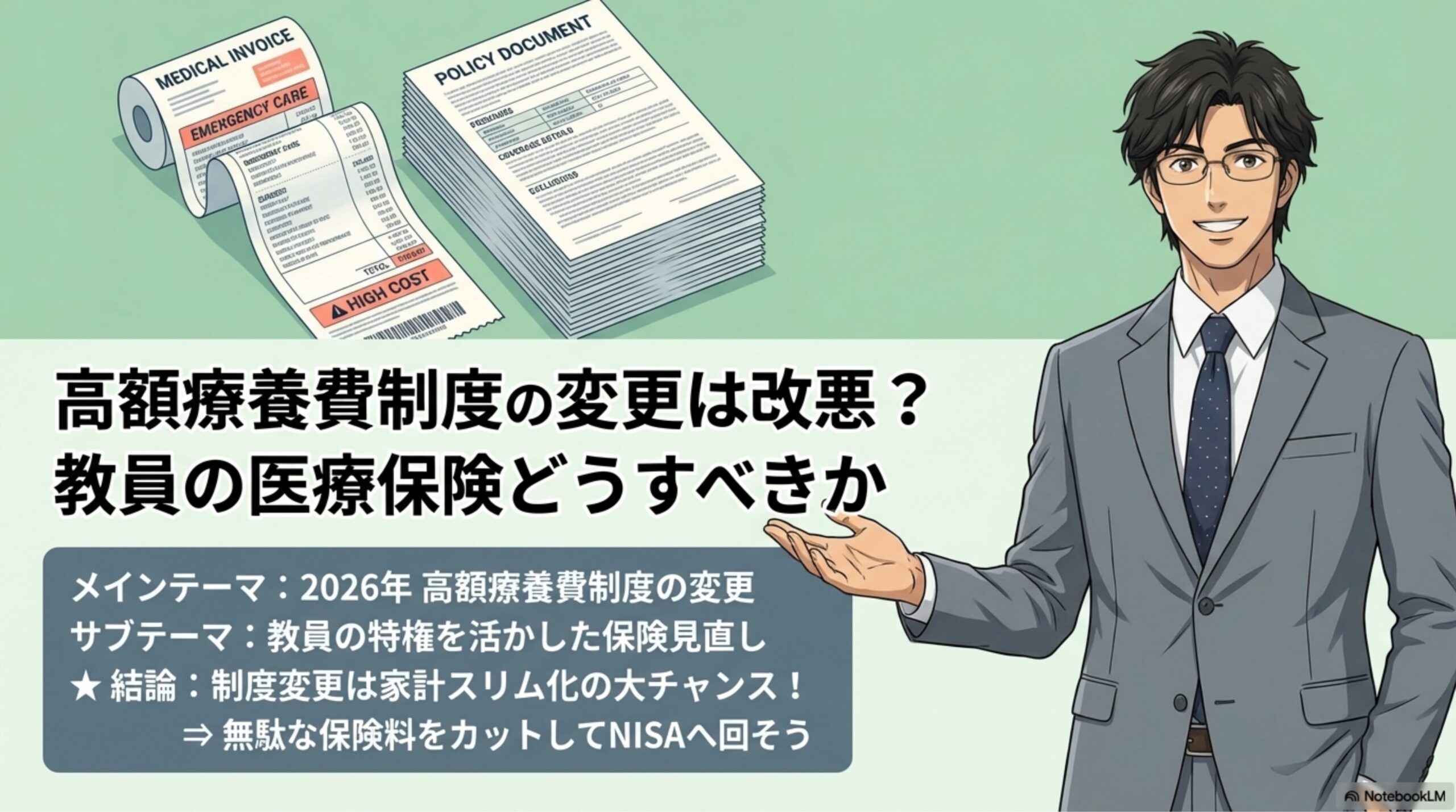 医療費の明細書と保険証券を見比べる様子のアイキャッチ画像