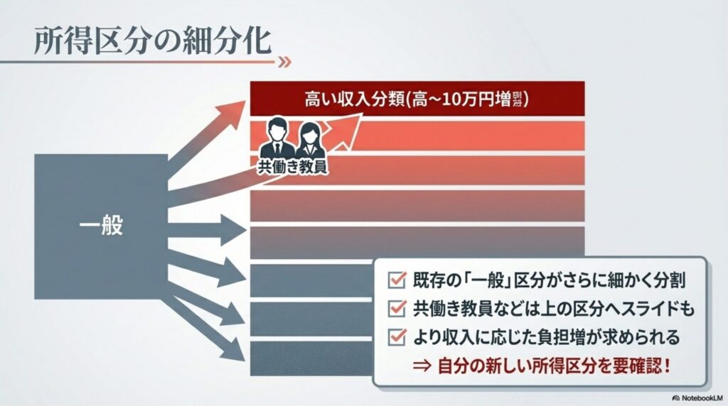 今まで1つだった階層が細かく分かれ、上の階層に引き上げられる様子を示す図解
