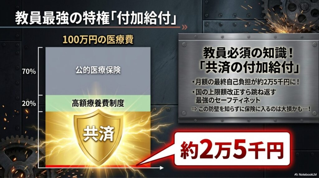 国の年間上限ラインのさらに下に、厚い防壁（共済）が守っている図解
