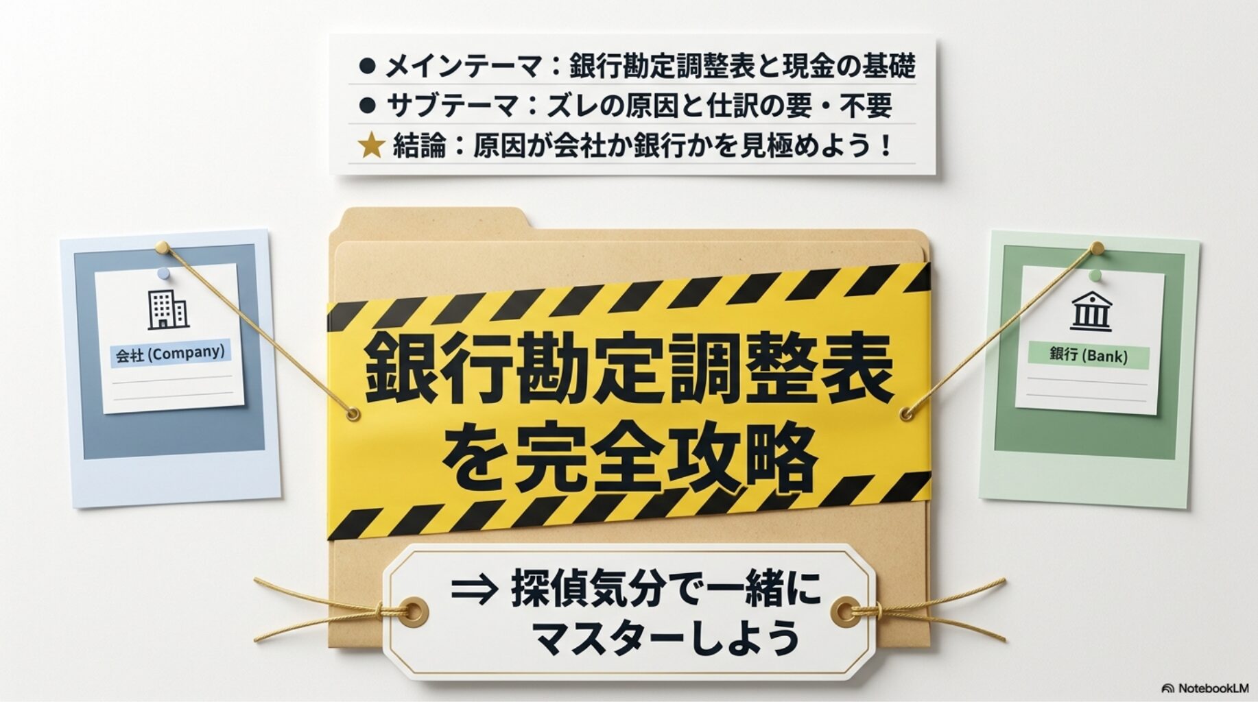 簿記の銀行勘定調整表と現金の基礎、ズレの原因と仕訳を解説する図解