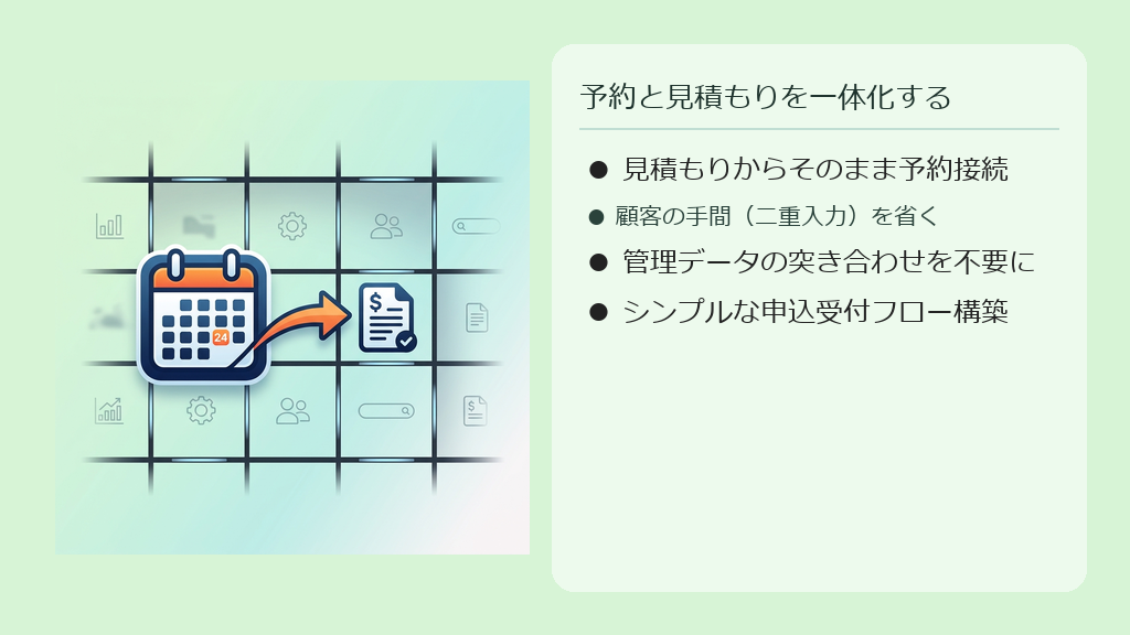 セミナー予約と見積もり手続きが同じホームページの中で一体化して処理されるイラスト。