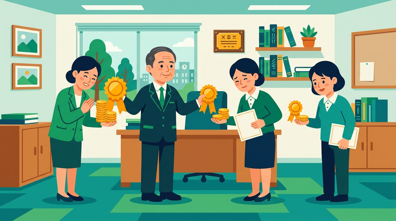 勤勉手当の勤務成績評価（人事評価S/A/Bランク）による成績率の変動