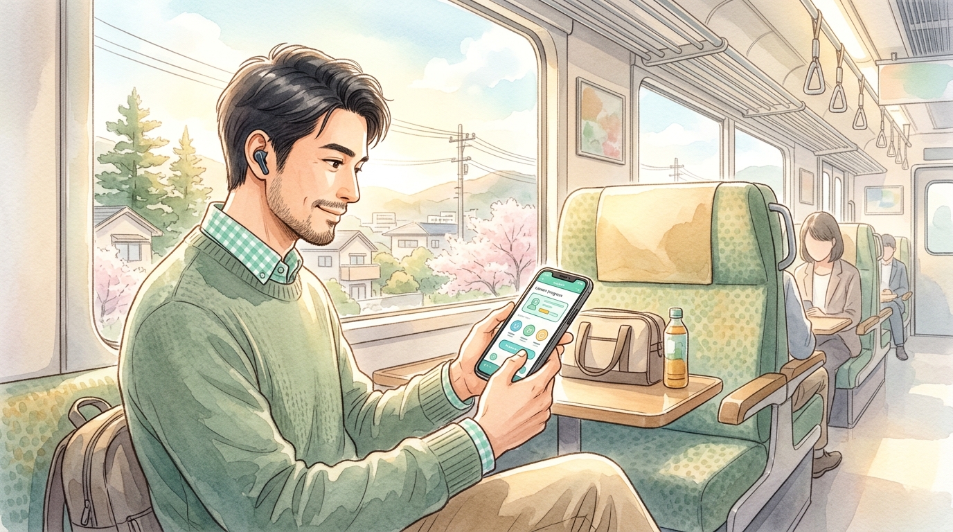 通勤時間や空きコマを活用したスマホアプリでの英語学習イメージ