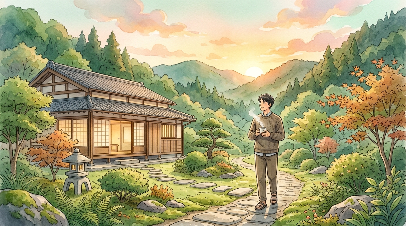 自然豊かな環境と格安の教員住宅で生活費を抑えながら暮らすイメージ