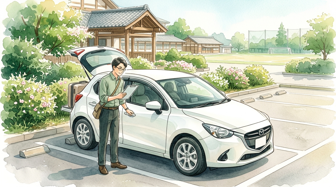 私有車を公務で使用する際の事前承認と安全点検のイメージ