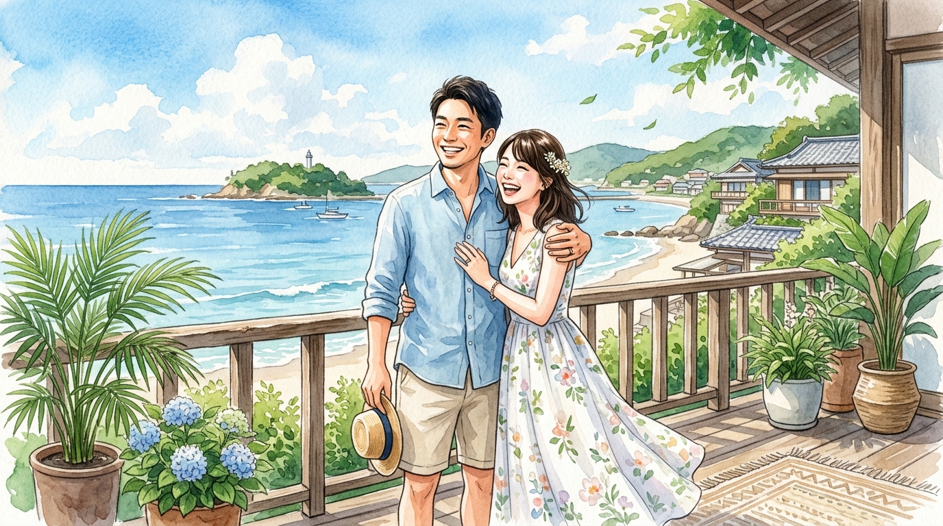 教員が特別休暇である結婚休暇を取得してハネムーンを楽しむイメージ