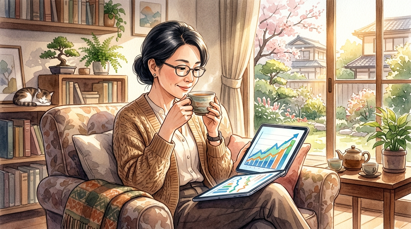 教員が新NISAと投資信託を活用してほったらかし長期分散投資を行うイメージ