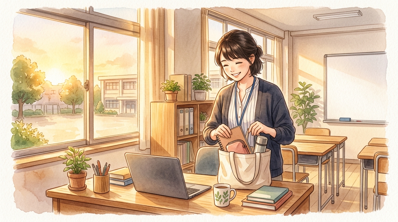 1時間単位の時間休を活用して平日にゆとりを作る教員のイメージ