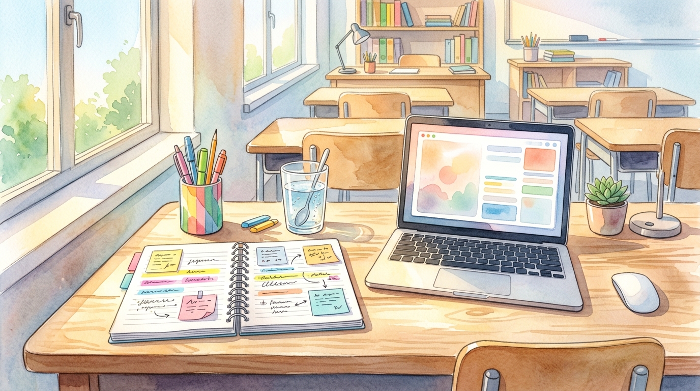 整然としたデスクで重要条文とキーワードを整理する学習風景