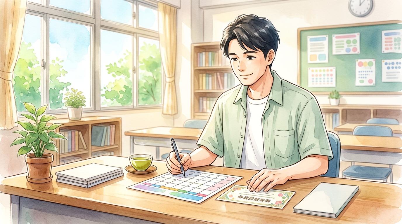 夏休みや年休を活用して計画的に人間ドックを予約するイメージ