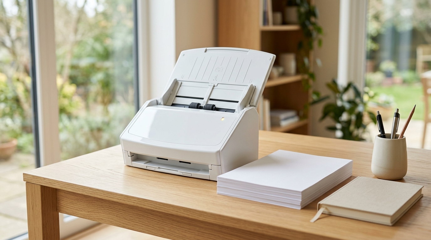 職員室デスクで紙資料を一瞬でPDF化するScanSnap iX1300